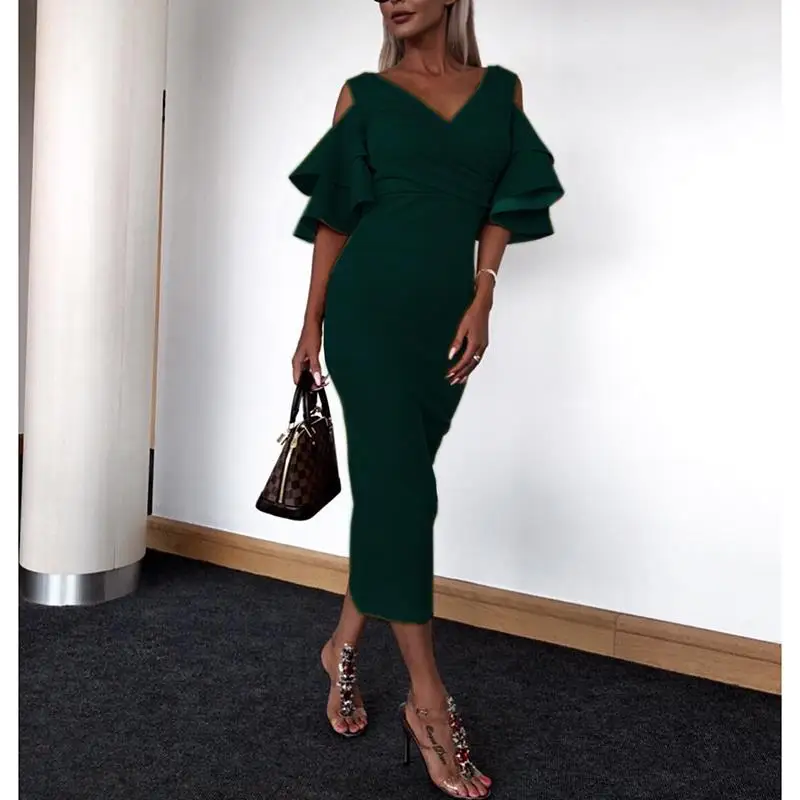 

Women'S Casual Cold Shoulder Party Dress Short Sleeve Slim Soft Touch Dresses Summer Female Vestidos SJ2025C