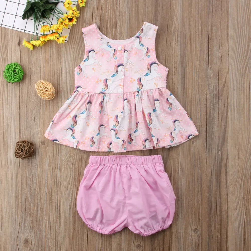 2Pcs Lace Kids Baby Girl Unicorn Top Dress Short Pants Briefs Outfits Clothes 1-6T | Мать и ребенок