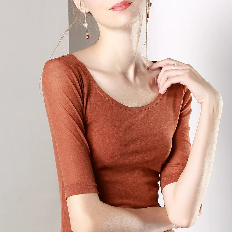 Sexy Chiffon Gauze Shirt Female Solid Color Big Round Neck Top Blouse 2019 Women Fashion Office Lady Slim Tops Bottoming PJ357