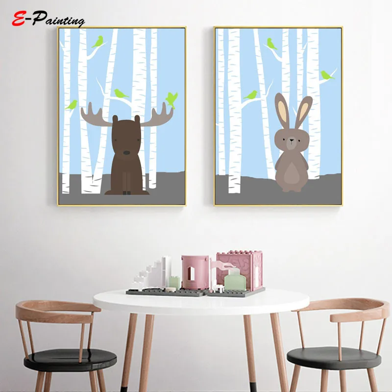 Настенный постер с изображением лесных животных милого кролика для детской