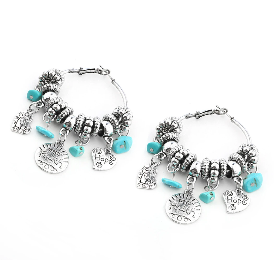 Women's Earrings Vintage Ear Hoops Turquoises Charm Pendant Bohimian Gold Color Oval Design | Украшения и аксессуары