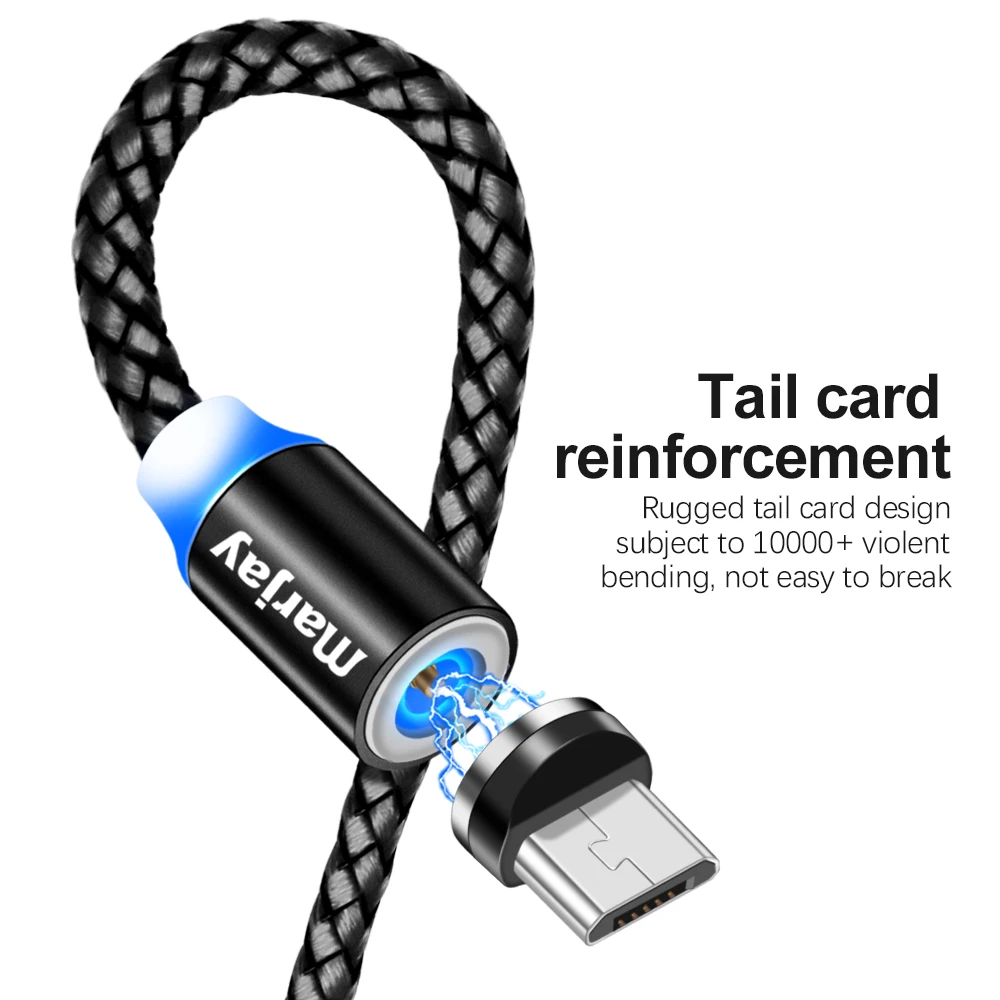 Магнитный кабель Marjay Type C Micro USB Плетеный светодиодный магнитный зарядный для Apple