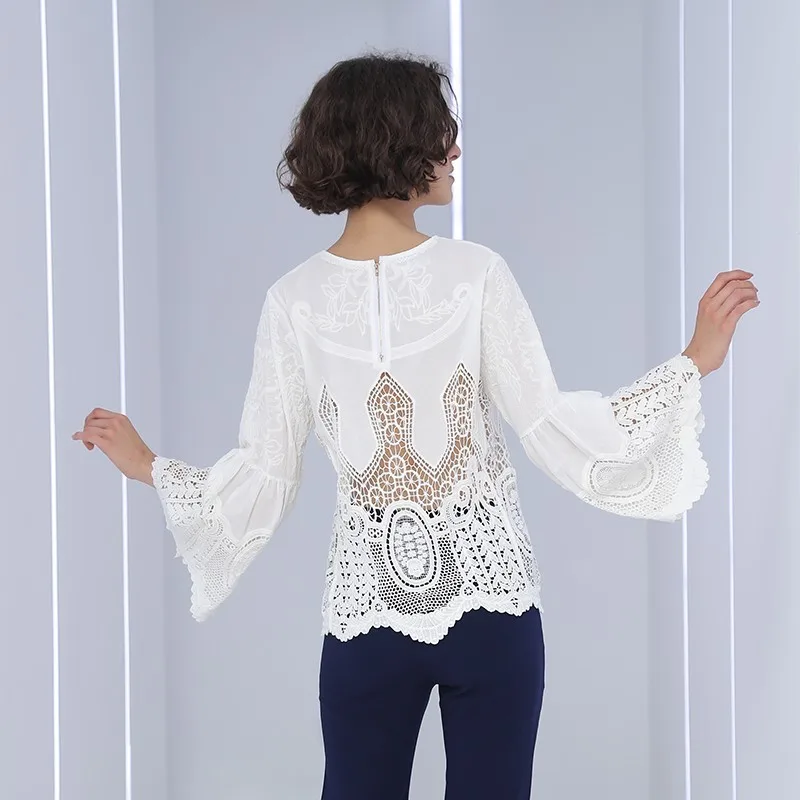 TWOTWINSTYLE корейские женские рубашки блузка с круглым вырезом и расклешенным