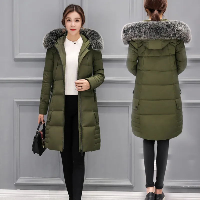 2017 New Korean Version of the Thick Fashion Slim Down Big Fur Collar Coats Women in Long Section Women's down Jacket | Женская