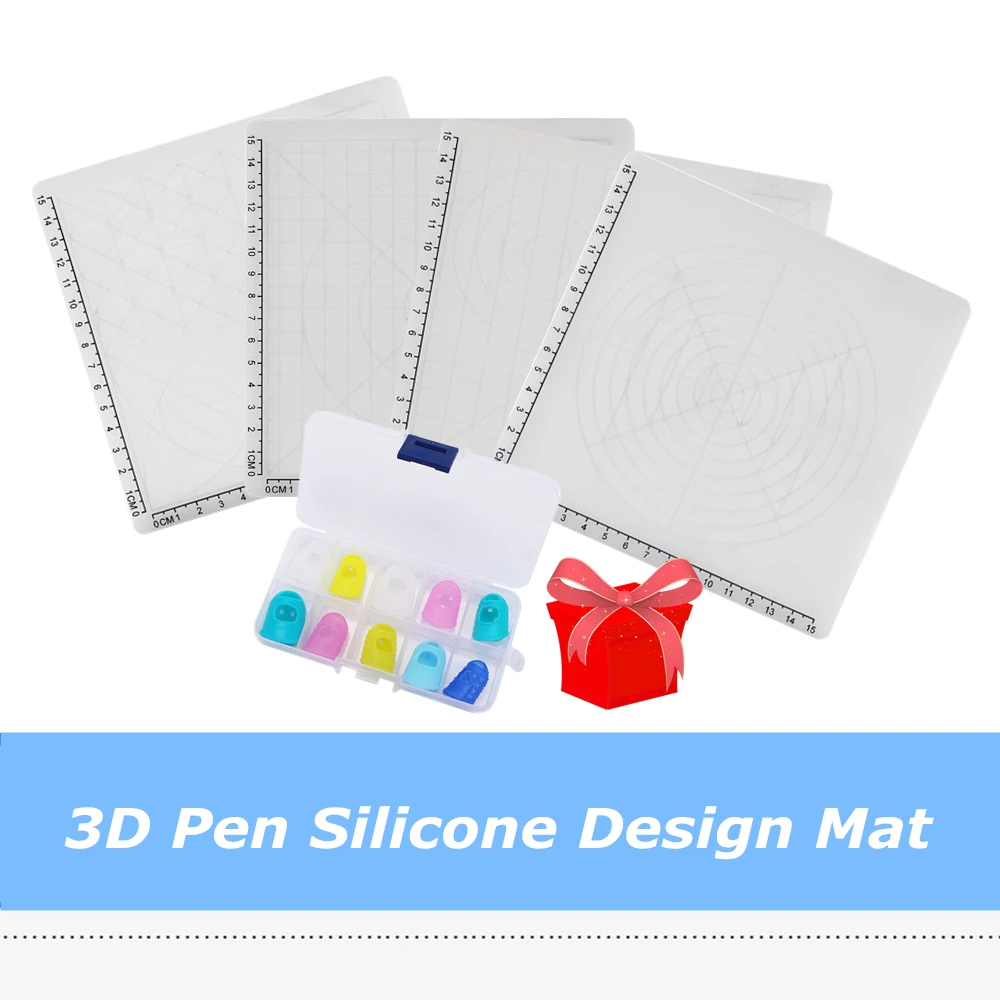 

4pcs/lot Pattern Design Drawing Silicone Mat Basic With Gift 10pcs Finger Caps For 3D Pen Parts Tool