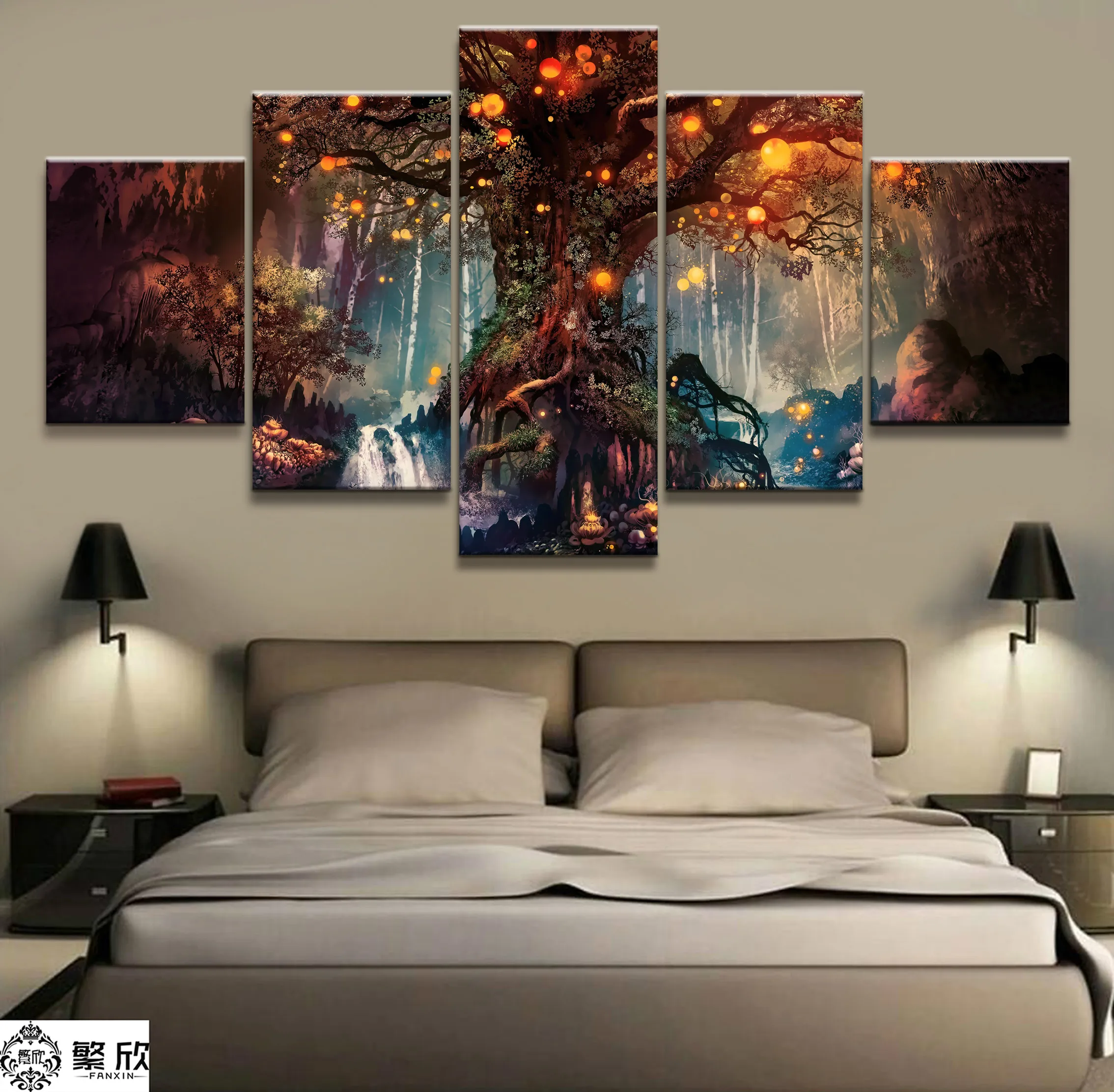 HD с домашний декор Картины на холсте Wall Art 5 шт. волшебный дерево пейзажа модульная