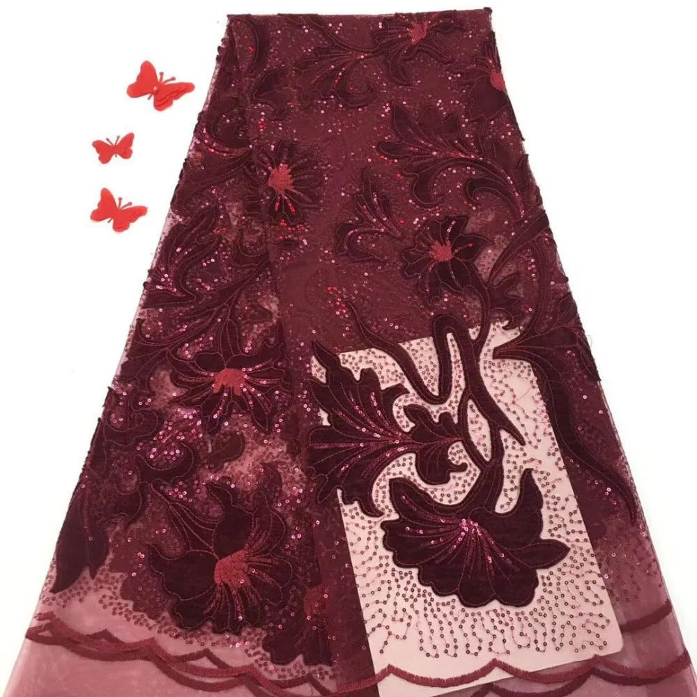 

African velvet french net lace fabric with sequins high quality embroidered sequence Nigerian tulle lace fabrics for women dress