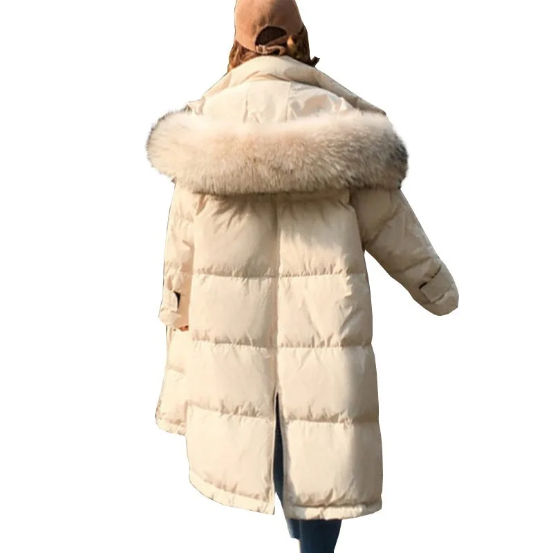 Winter Jacket Women Fashion Thickened Split Big Fur Collar Down Cotton Coat Parka Plus Size Long Padded Female Overcoat Ls123