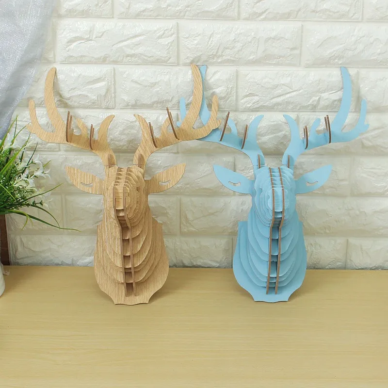 3D деревянная голова лося Настенное подвесное ремесло DIY модель животного для