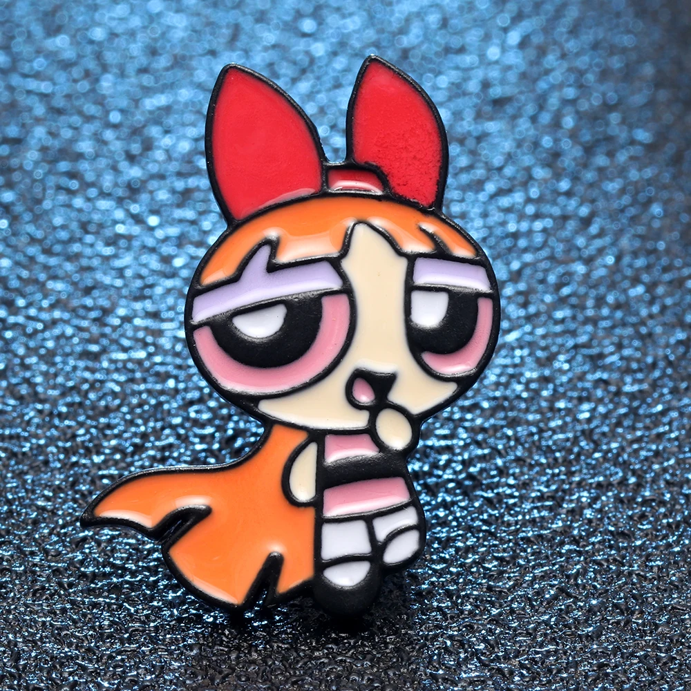Мультфильм милый Крутые Девчонки металлическая Глянцевая воротник Pin Нагрудный