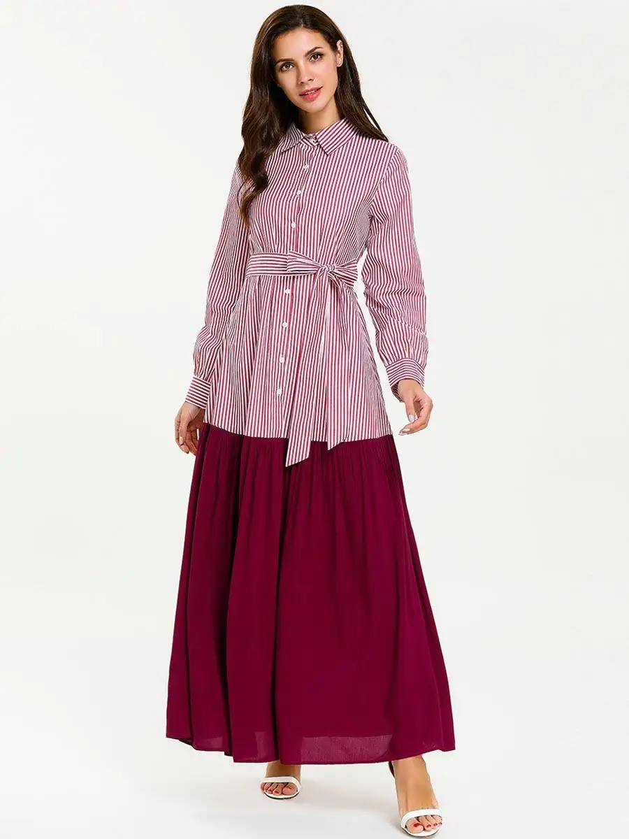 Dubai Women Long Sleeve Muslim Girls Shirt Dress Single-breasted Abaya Kaftan Islamic Patchwork Robe Casual Prayer Dresses New |