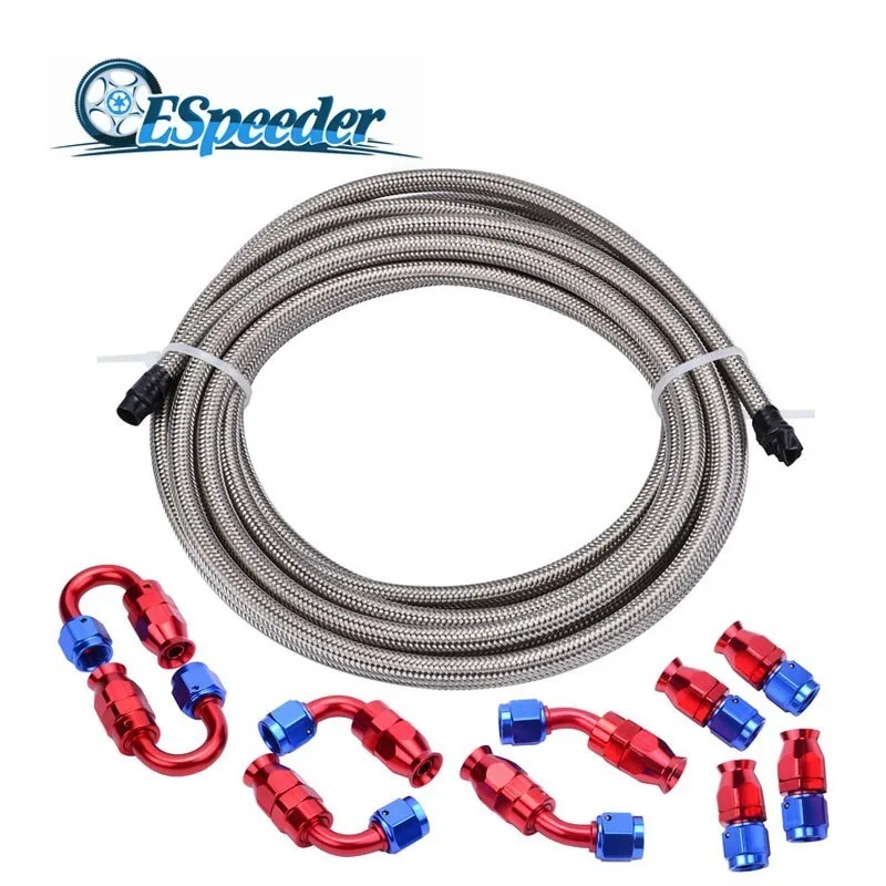 ESPEEDER AN4 Stainless Steel Braided Oil Fuel Line 5M+ 0/45/90/180 Swivel PTFE Hose End Fittings Adaptor | Автомобили и мотоциклы