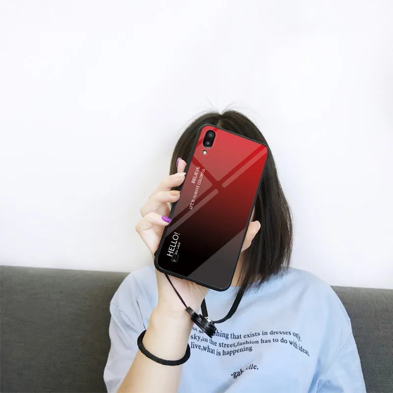 Чехол для Samsung Galaxy M10 M20 чехол S9Plus с градиентом закаленное стекло задняя крышка