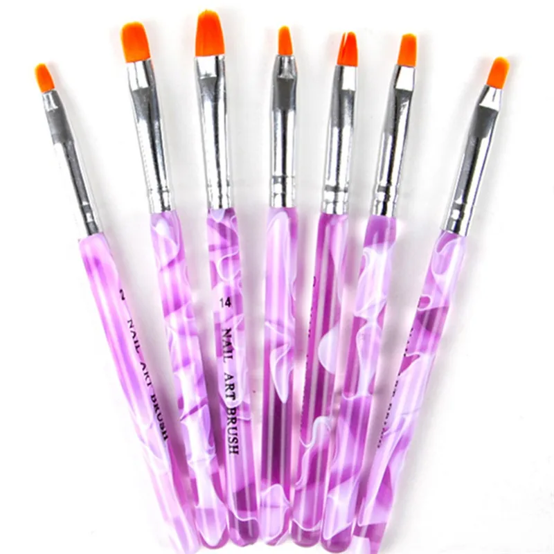 Rakado 7pcs/lot Nail Art Brush Painting Drawing Brushes Pens UV Gel Nails Polish Set Manicure Tools Sets Kits Purple Drill Point | Красота и