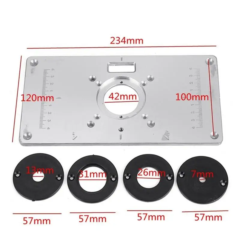 

Router Table Insert Plate Woodworking Benches Aluminium Wood Router Trimmer Models Engraving Machine With 4 Ring Tools