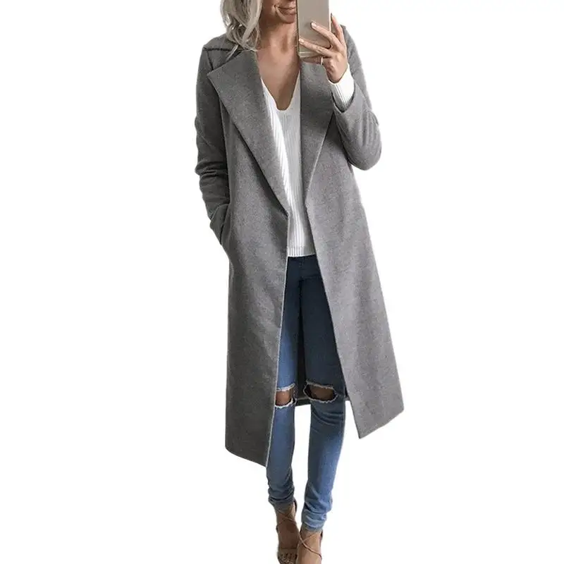 Solid Color Lapel Mid-length Wool Jacket Women Autumn and Winter Clothes | Женская одежда