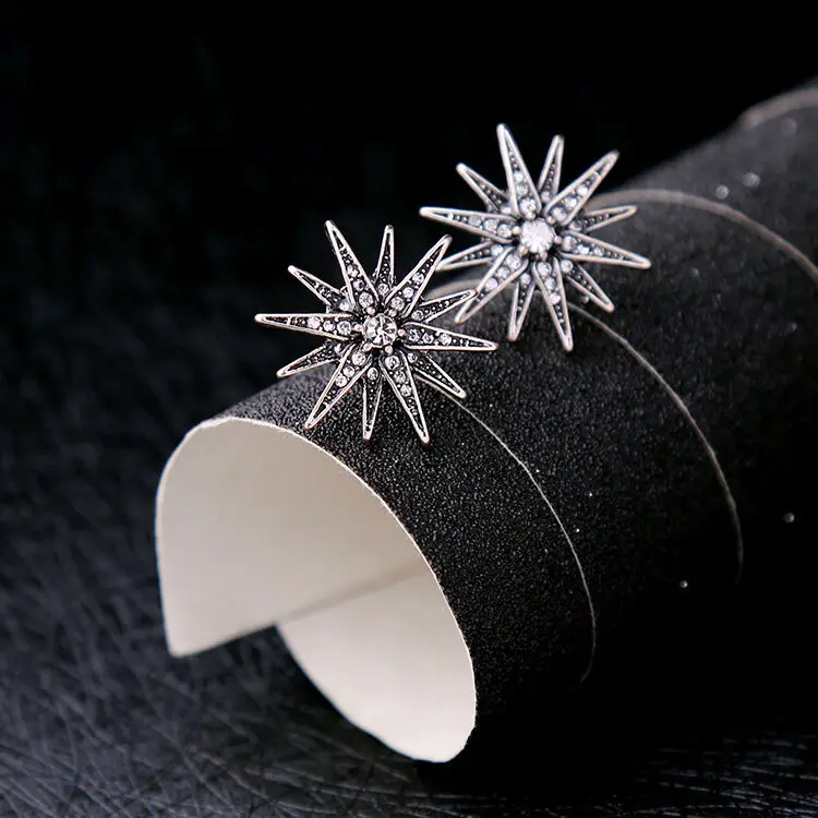 Vintage Radiant Double Star Earrings Motif Art Starburst Stud Earring Crystal Flower Wedding Jewelry | Украшения и аксессуары