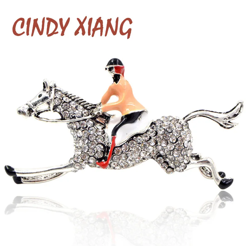 Фото Женская брошь в виде жокея на лошади CINDY XIANG интересное украшение с эмалью и