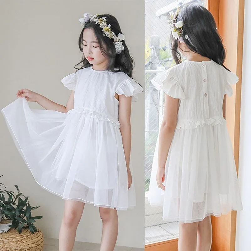 Mesh Ruffles Patchwork Kids Clothes Dresses Wedding Party White Baby Girl Formal Dress Summer 2019 New Fashion Children Clothing | Детская