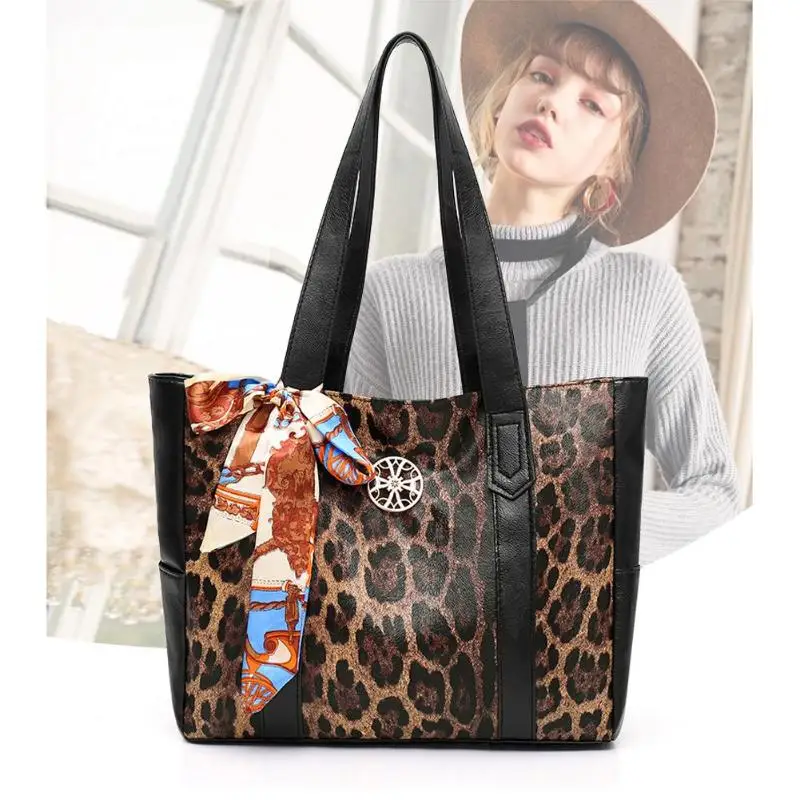 Large Leopard Print Totes Women Handbags Leather Shoulder Messenger Bags High Quality Casual Female Crossbody Bag | Багаж и сумки
