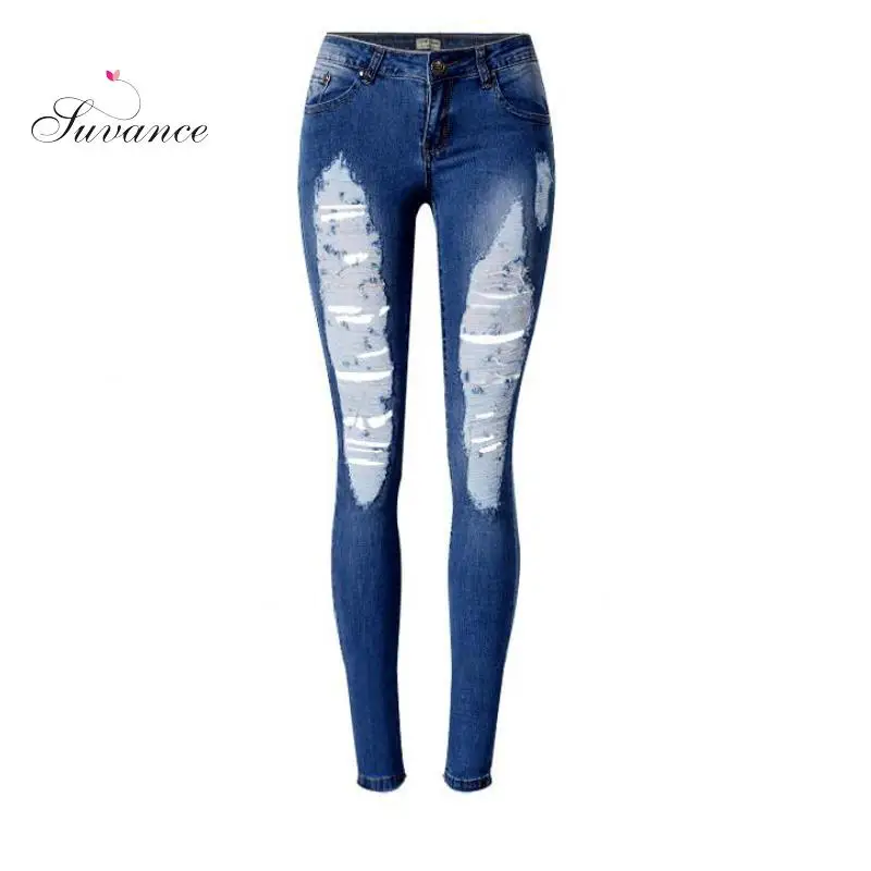 Suvance/эластичные модные весенние рваные нестандартные хлопковые джинсы карандаш