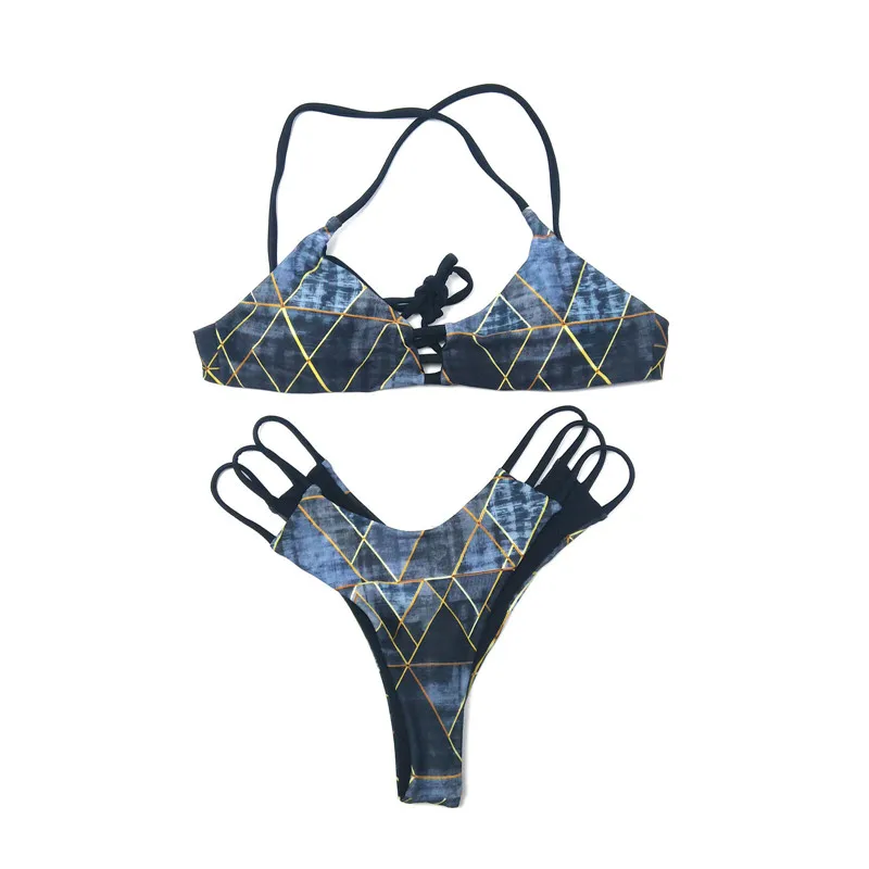 Новинка женский бюстгальтер с подкладкой комплект бикини сексуальный клетчатый