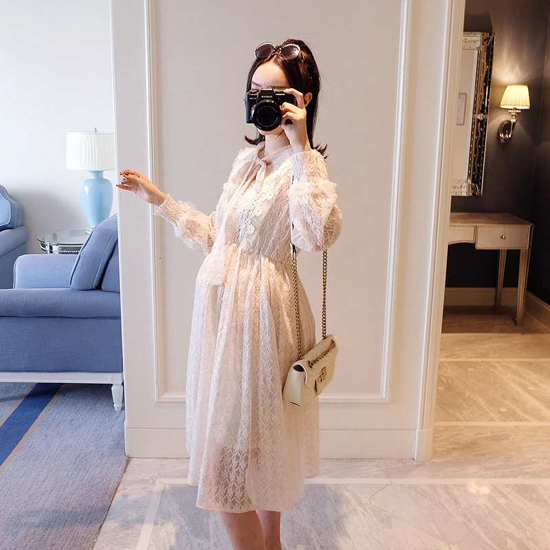 Новинка Весна 2020 модная одежда для беременных однотонное кружевное платье до