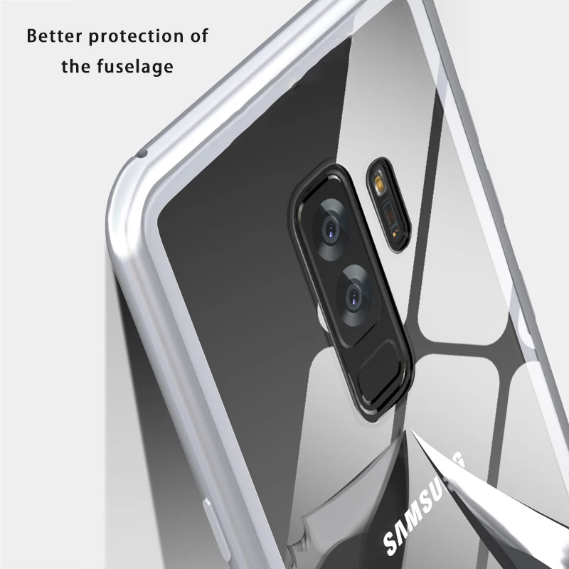 360 магнитный металлический чехол для Samsung Galaxy S8 Plus + из закаленного стекла с