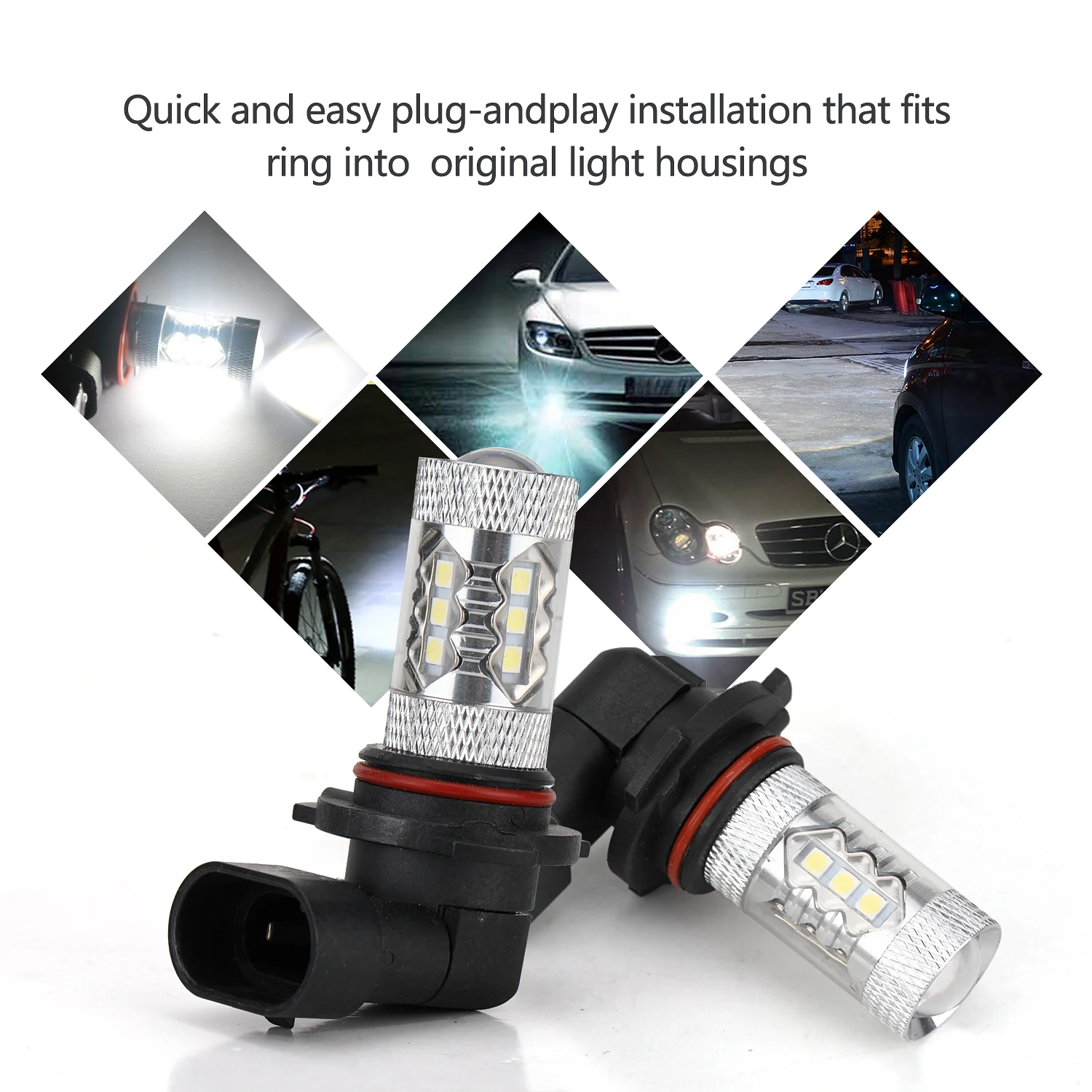Mooreaxe 9006/HB4 9005/HB3 H8 H9 Daytime Running Light Bulb LED Fog For Car Turning Parking Bulbs 2 Piece | Автомобили и