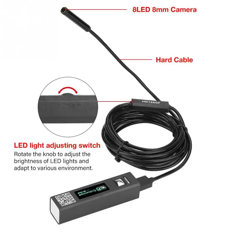 F150 1200P 8LED WiFi эндоскоп 2MP HD Бороскоп USB Инспекционная камера 70 градусов угол обзора