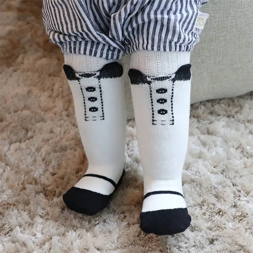 Calcetines adorables para beb&eacute; reci&eacute;n nacido, medias largas hasta la rodilla, con dise&ntilde;o de lazo negro, para ni&ntilde;o y ni&ntilde;a-0