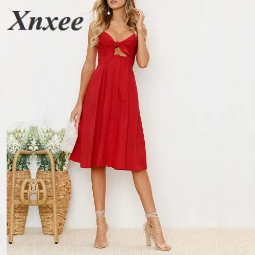 Женское Бандажное платье Xnxee винтажное белое/красное средней длины с глубоким