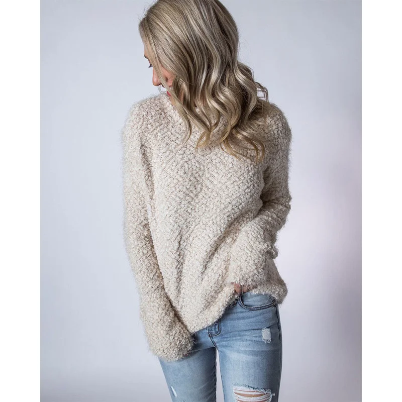 Casual Women Autumn Solid High Collar Long Sleeve Slim Plush Fluffy Sweater Fashion Knitting Party Jumper Pullover 2020 | Женская одежда