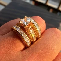 huitan 3pcsset engagement rings fashion silver platedgold color set ring for women wedding accessories inlaid with cz crystal
