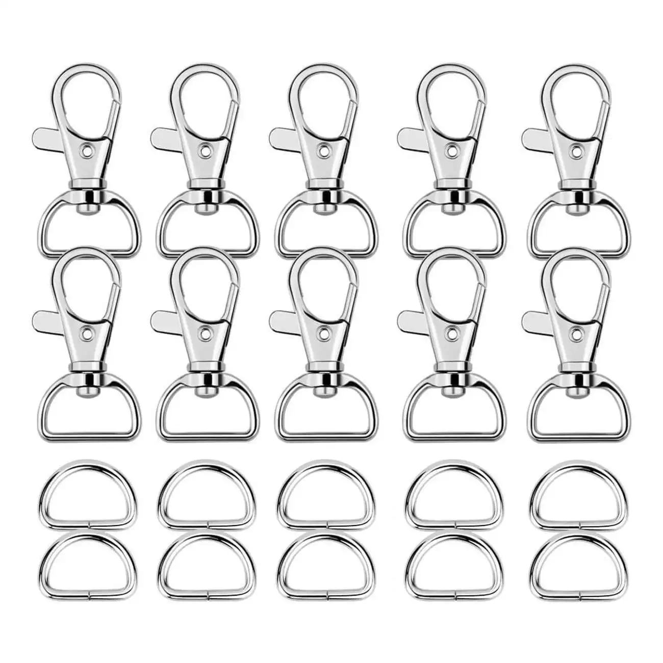 

60Pcs Swivel Snap Hooks And D Rings For Lanyard And Sewing Projects (1 inch Inside Width)