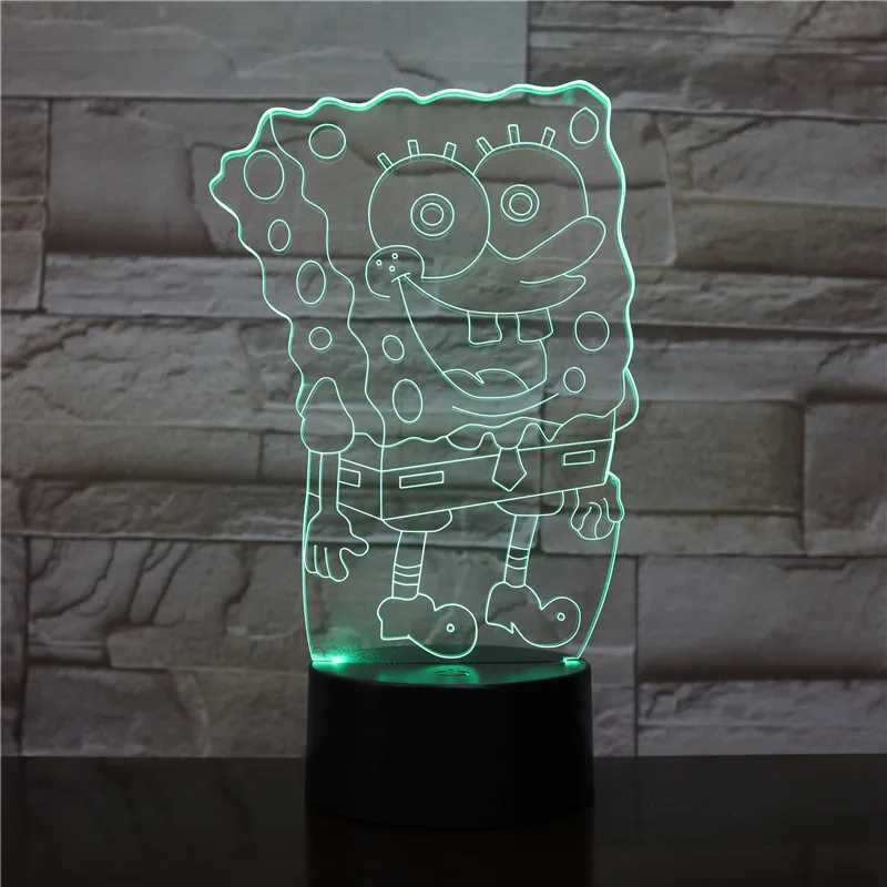 1 шт., 7 цветов, меняющий usb-заряд, 3D Губка Боб, квадратные штаны, акриловый светодиодный люминисцентный ночник, настольная лампа, подарок 2301
