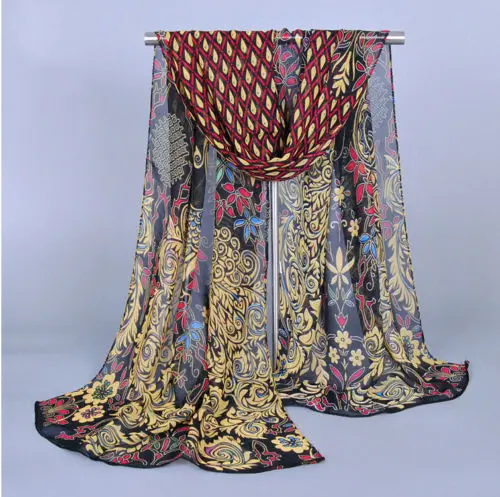 

US Fashion Women's Beautiful Rural Style Peacock Long Chiffon Scarf Shawl Charm