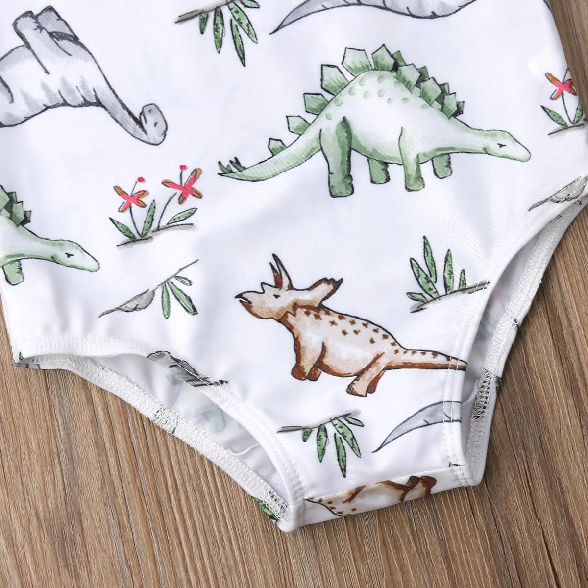 Цельный купальник с изображением динозавра для маленьких девочек комбинезон без