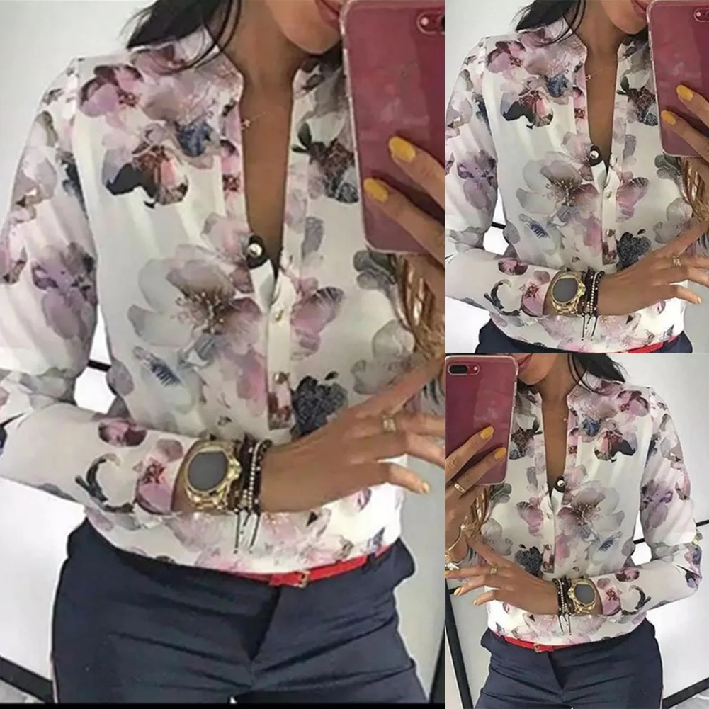 Повседневная рубашка с цветочным принтом модная женская летняя Свободная блузка