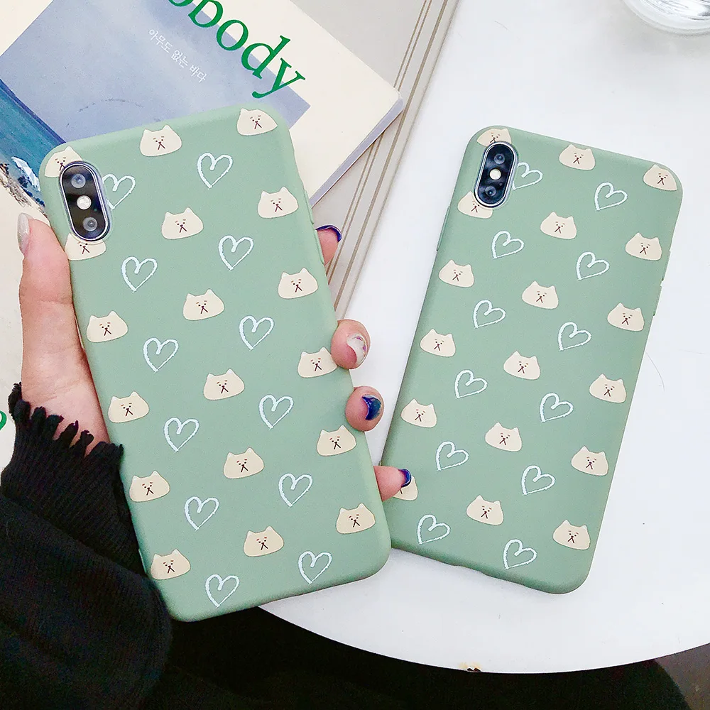 JONSNOW Matte Case for iPhone 7 8 Plus 6S 6P Soft Silicone XR X XS Max Love Heart Pattern Back Cover Capa Fundas |