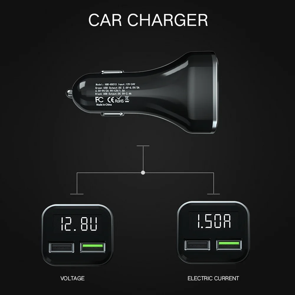 Автомобильное зарядное устройство kebidu с двумя usb-портами для быстрой зарядки