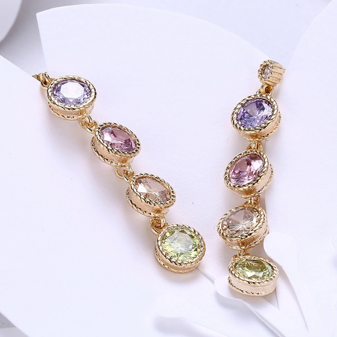Women's Cubic Zircon Multicolor Champagne Gold-colored Plated Drop Dangle Earring 1.7&quot | Украшения и аксессуары