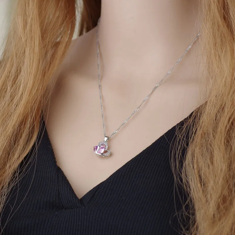 2018 jingyang Christmas Silver Necklace Heart Shaped Ball Pendant Clavicle Woman Short Fall for Women Sweaterv alentine's day |