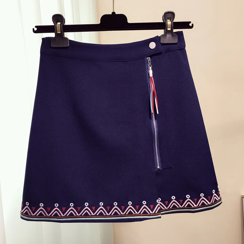 Женская юбка на молнии с вышивкой и завышенной талией однотонная трапециевидная
