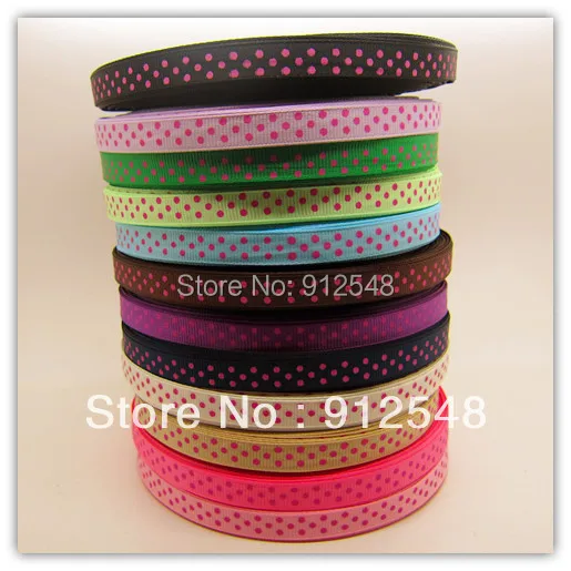 Бесплатная доставка 3/8 &quot10 мм Grosgrain лента в горошек DIY аксессуары для волос 12