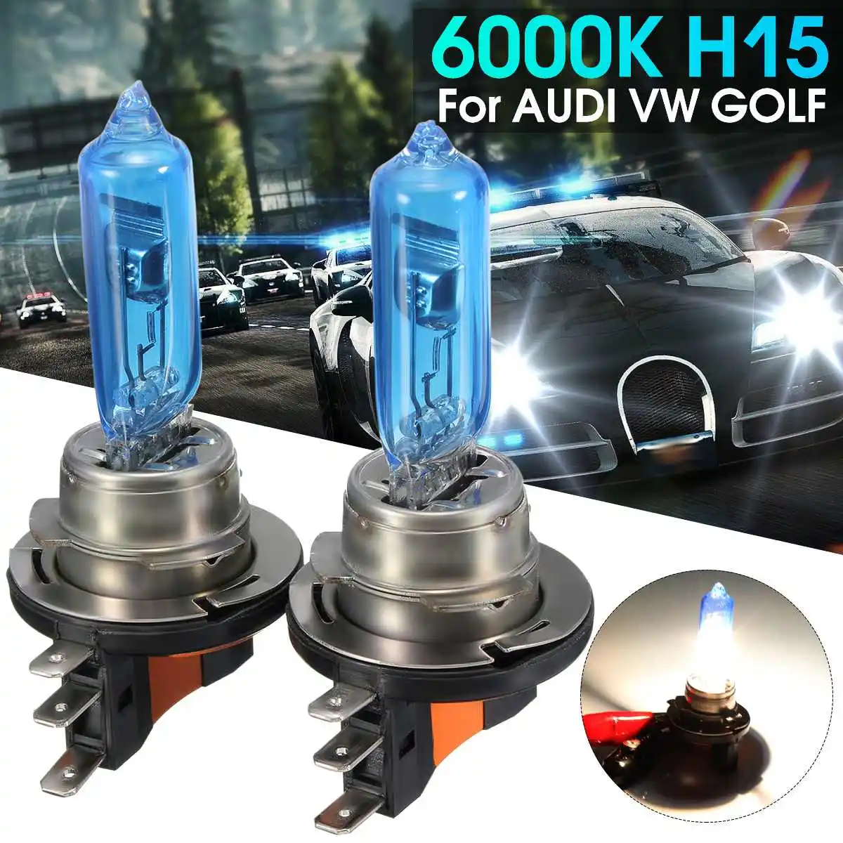 1 пара супер белая лампа H15 для фар HID 6000K AUDI VW GOLF/450LM H/1200LM 15 Вт/55 Вт|Фара авто в сборе|