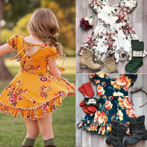 2019 Brand Floral Toddler Kid Baby Girls Dress Summer New Boho Short Sleeve Ruffle Tutu Holiday Outfit Clothes Spring 1-6Y | Детская