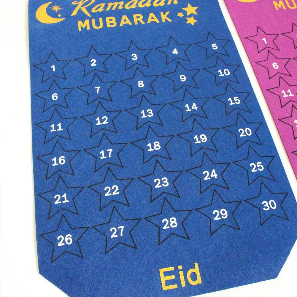 EID Hot Mubarak Kareem Countdown Felt Calendar Gold Star Sticker Wall Hanging Muslim Balram Party Home Decoration | Дом и сад