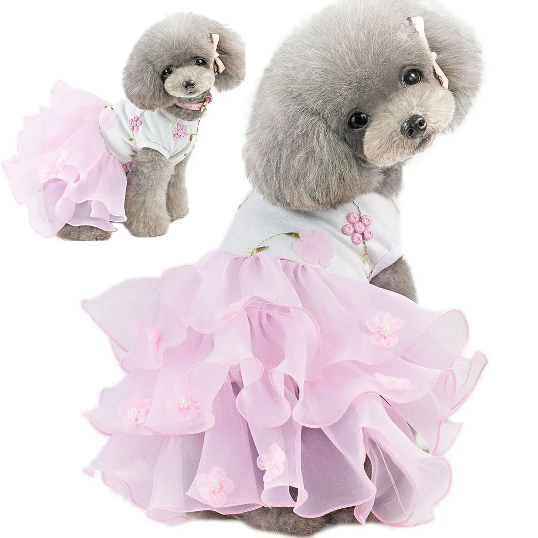 Одежда для собак платье маленьких сезон весна лето кружевное принцессы с