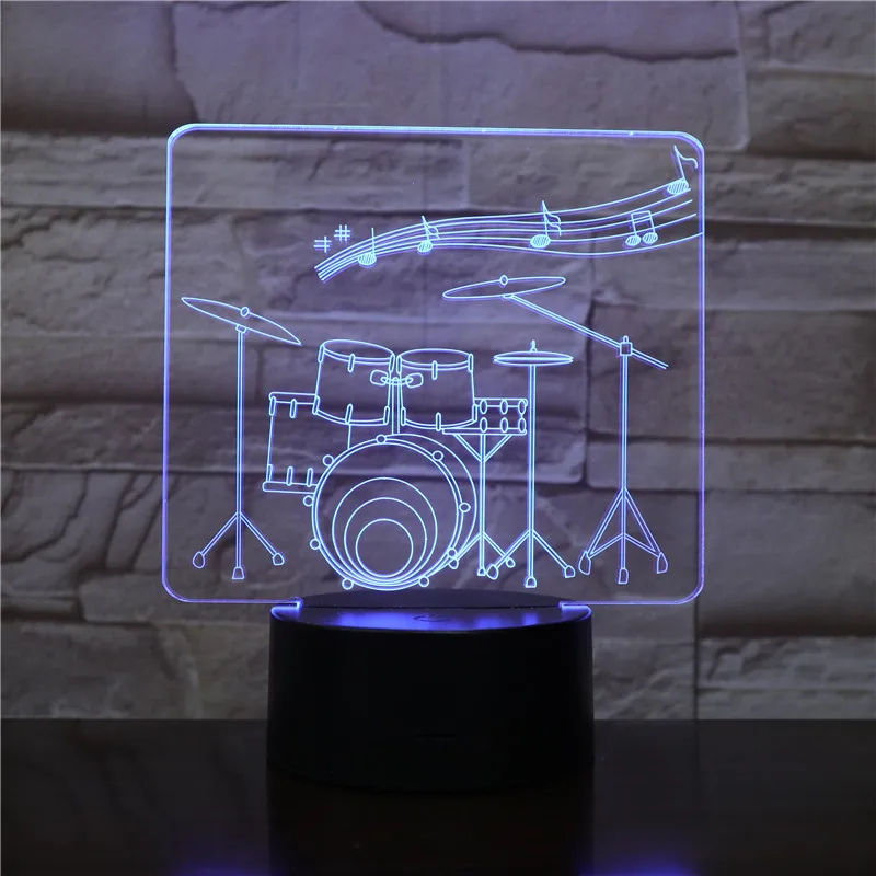 

Creative Drum Set 3D Lamp 7 Color Change Remote/ Touch Switch LED 3D Night Light lights Musical Instruments Atmosphere lamp 2301